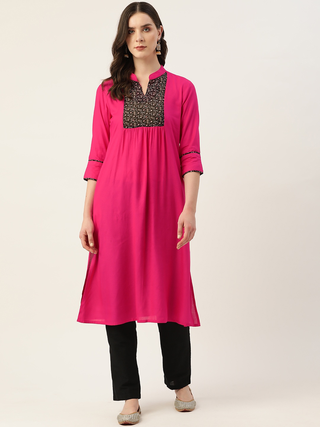 

Alsace Lorraine Paris Floral Yoke Design Kurta, Pink