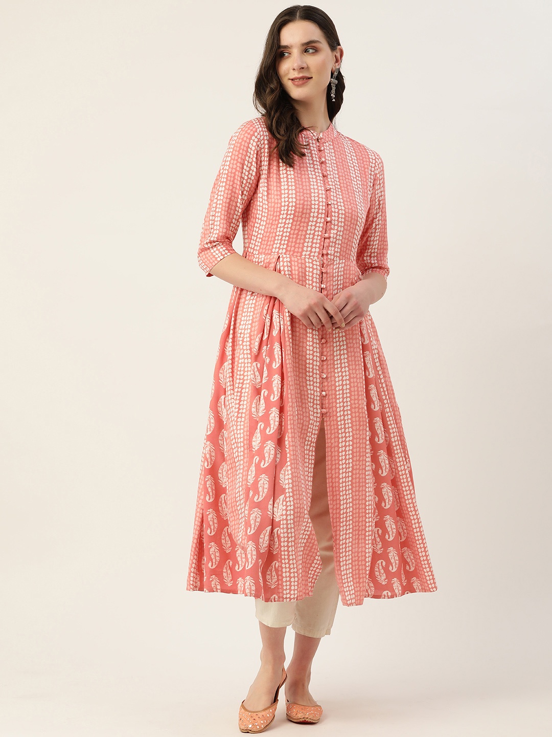 

Alsace Lorraine Paris Geometric Printed Kurta, Peach