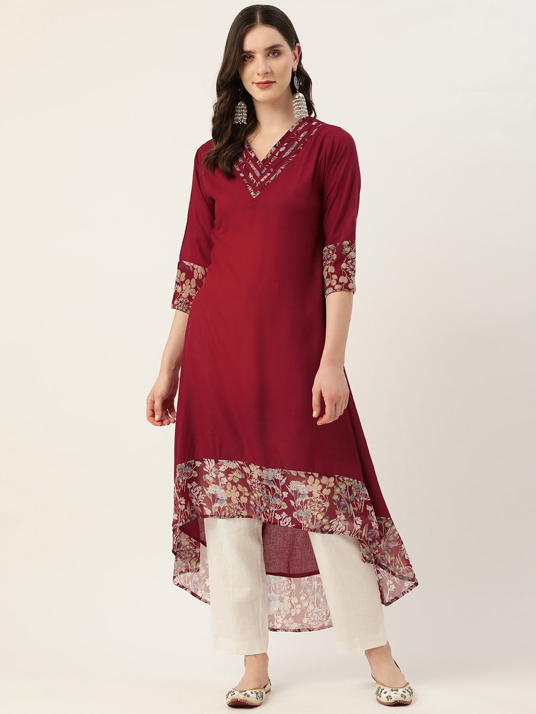 

Alsace Lorraine Paris Floral Printed Kurta, Maroon