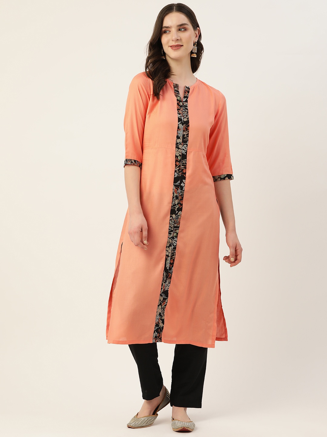 

Alsace Lorraine Paris Printed Floral Kurta, Peach