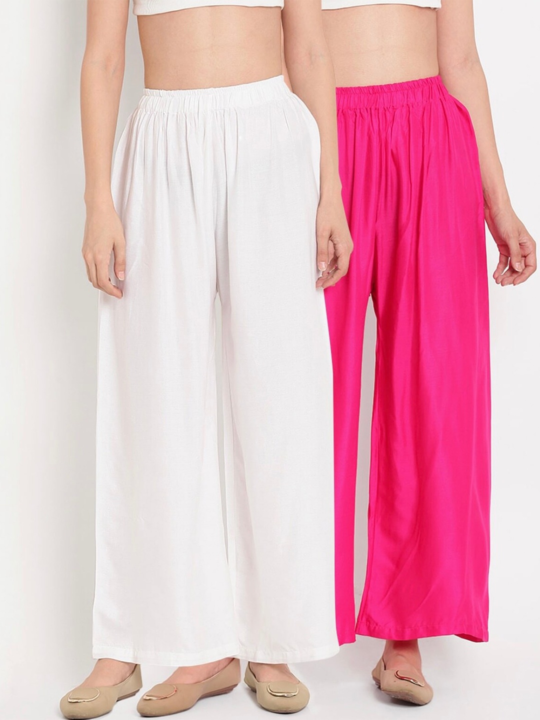 

BCZ Style Women Pack Of 2 Elasticated Flared Palazzos, Pink