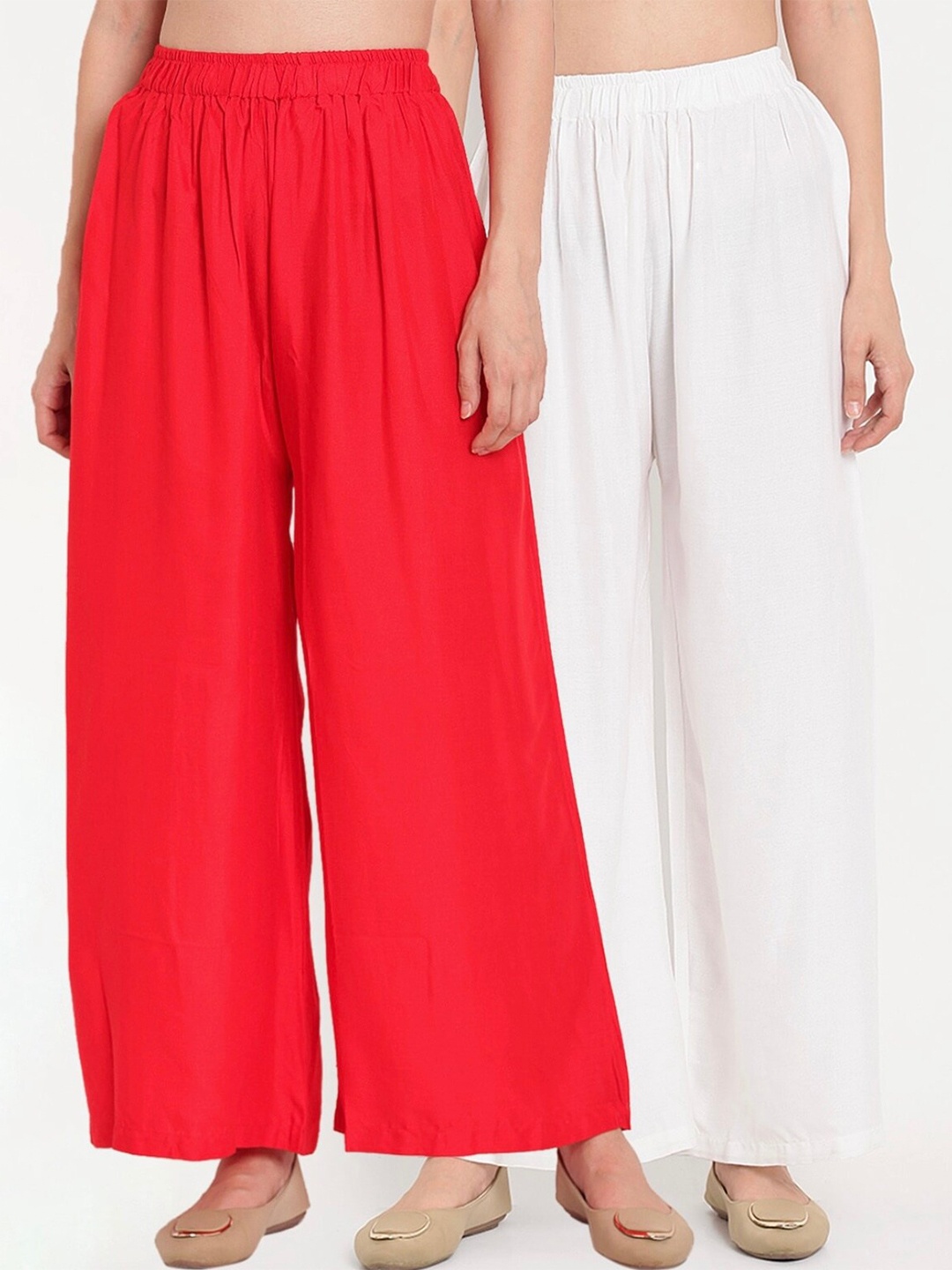 

BCZ Style Women Pack Of 2 Elasticated Flared Palazzos, White