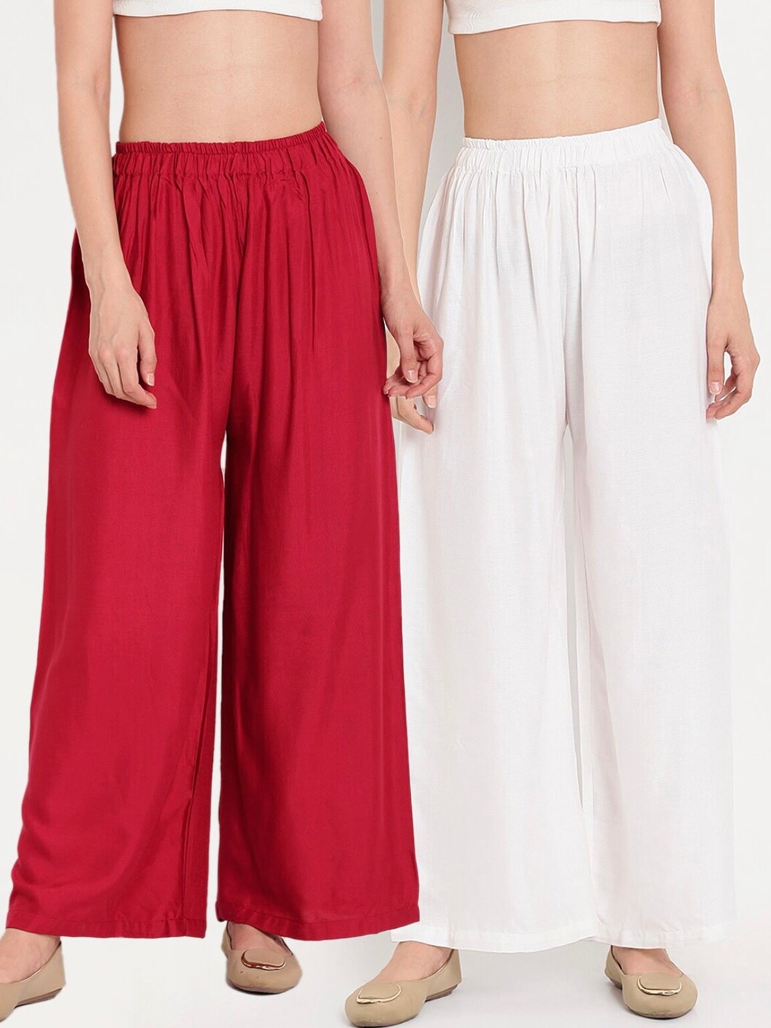 

BCZ Style Women Pack Of 2 Elasticated Flared Palazzos, Maroon