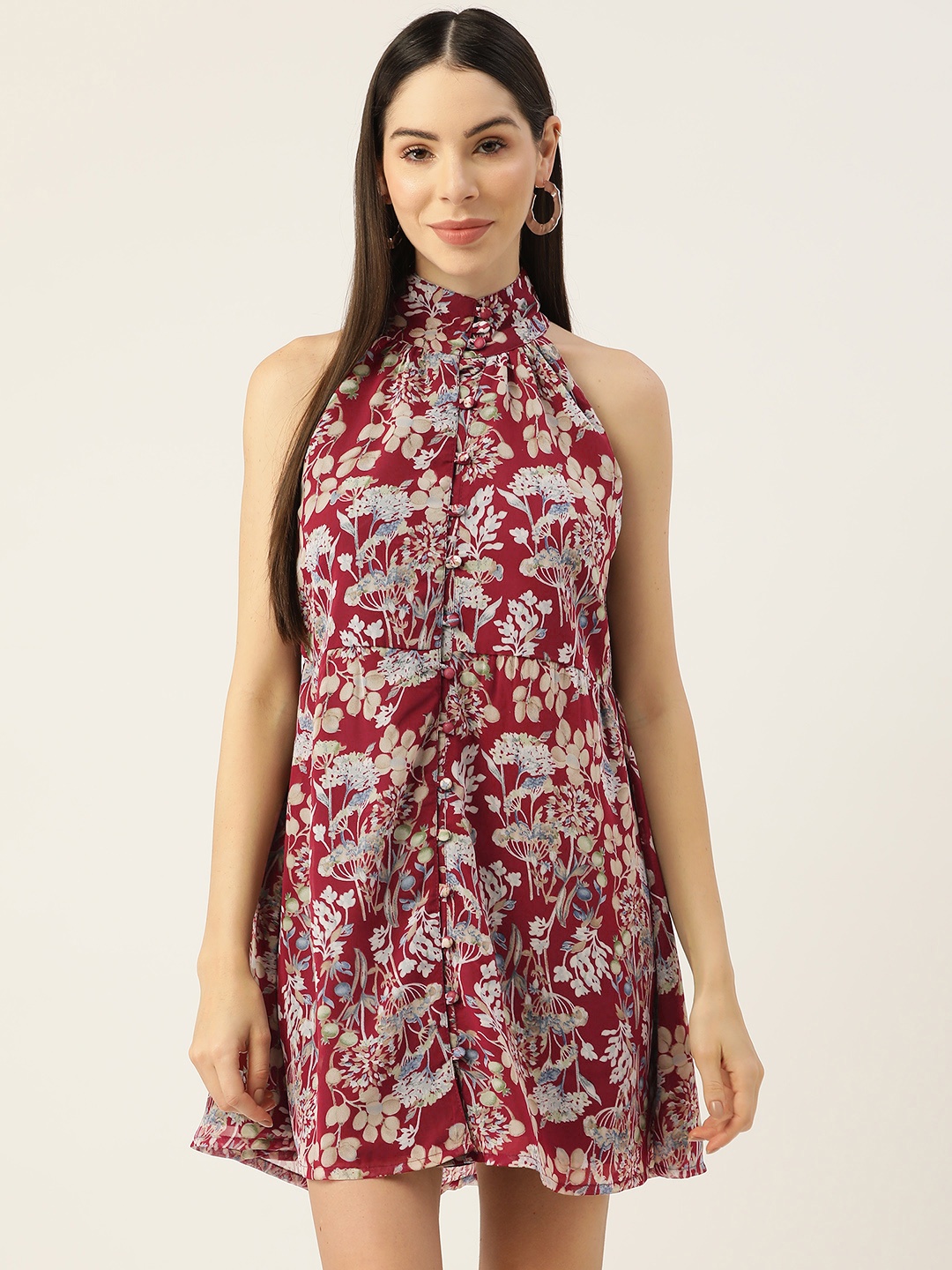 

Alsace Lorraine Paris Floral Georgette A-Line Dress, Maroon