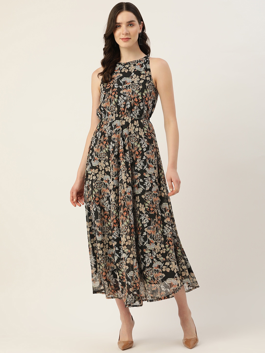 

Alsace Lorraine Paris Floral A-Line Midi Dress, Black