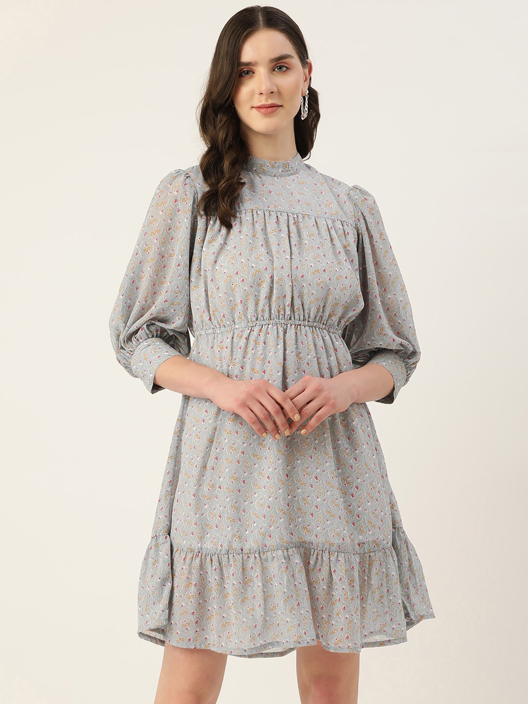 

Alsace Lorraine Paris Floral Georgette A-Line Dress, Grey