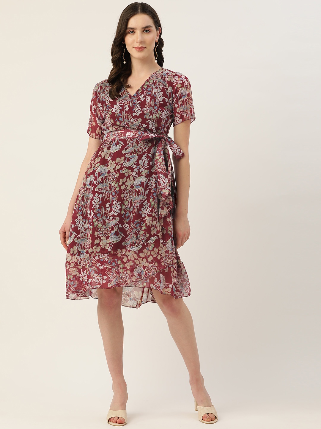 

Alsace Lorraine Paris Floral Georgette A-Line Dress, Maroon