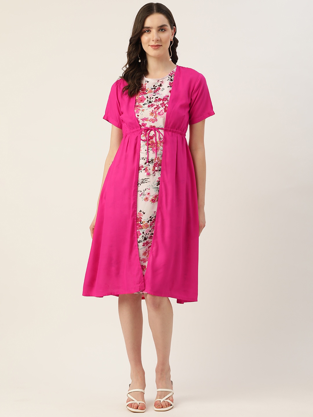 

Alsace Lorraine Paris Floral Layered A-Line Dress, Beige