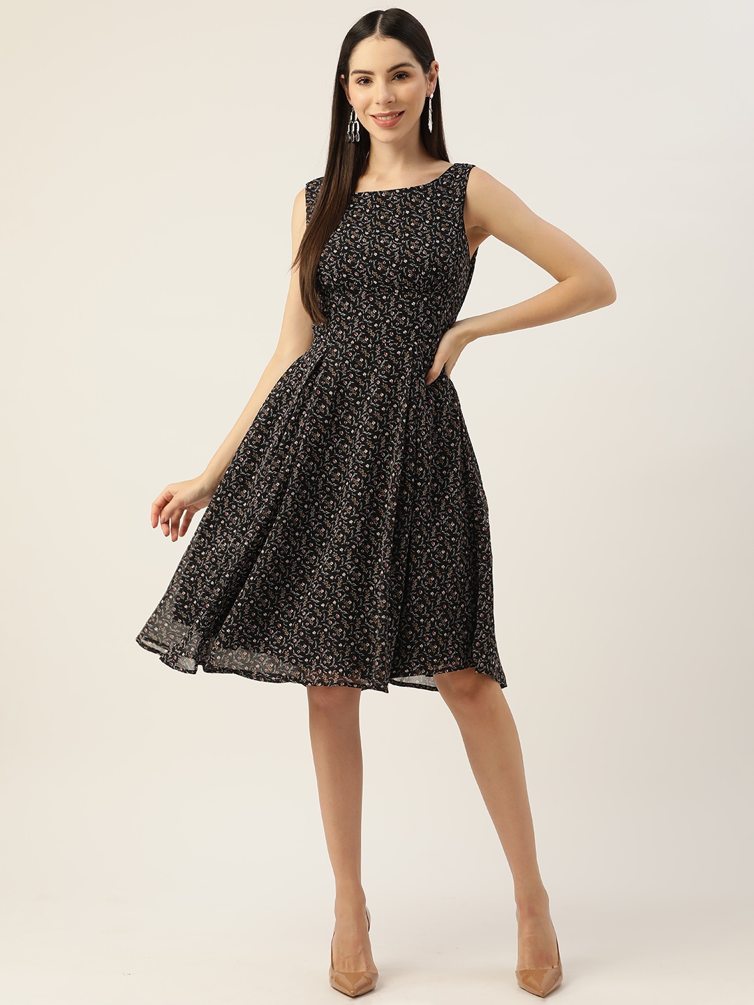 

Alsace Lorraine Paris Floral A-Line Dress, Black