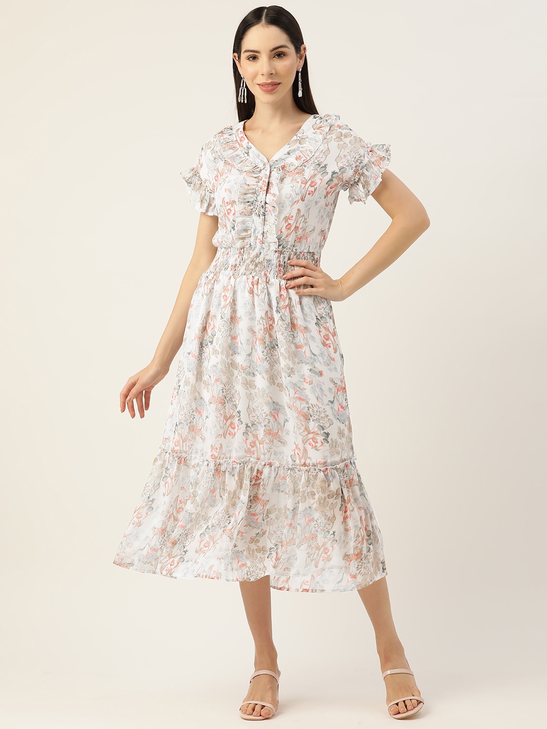 

Alsace Lorraine Paris Floral A-Line Midi Dress, White