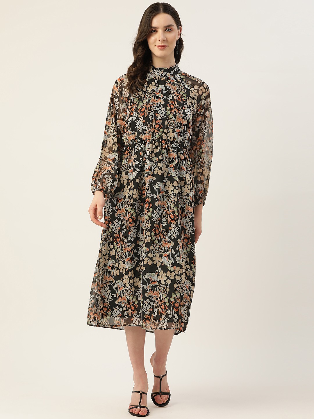 

Alsace Lorraine Paris Floral A-Line Midi Dress, Black