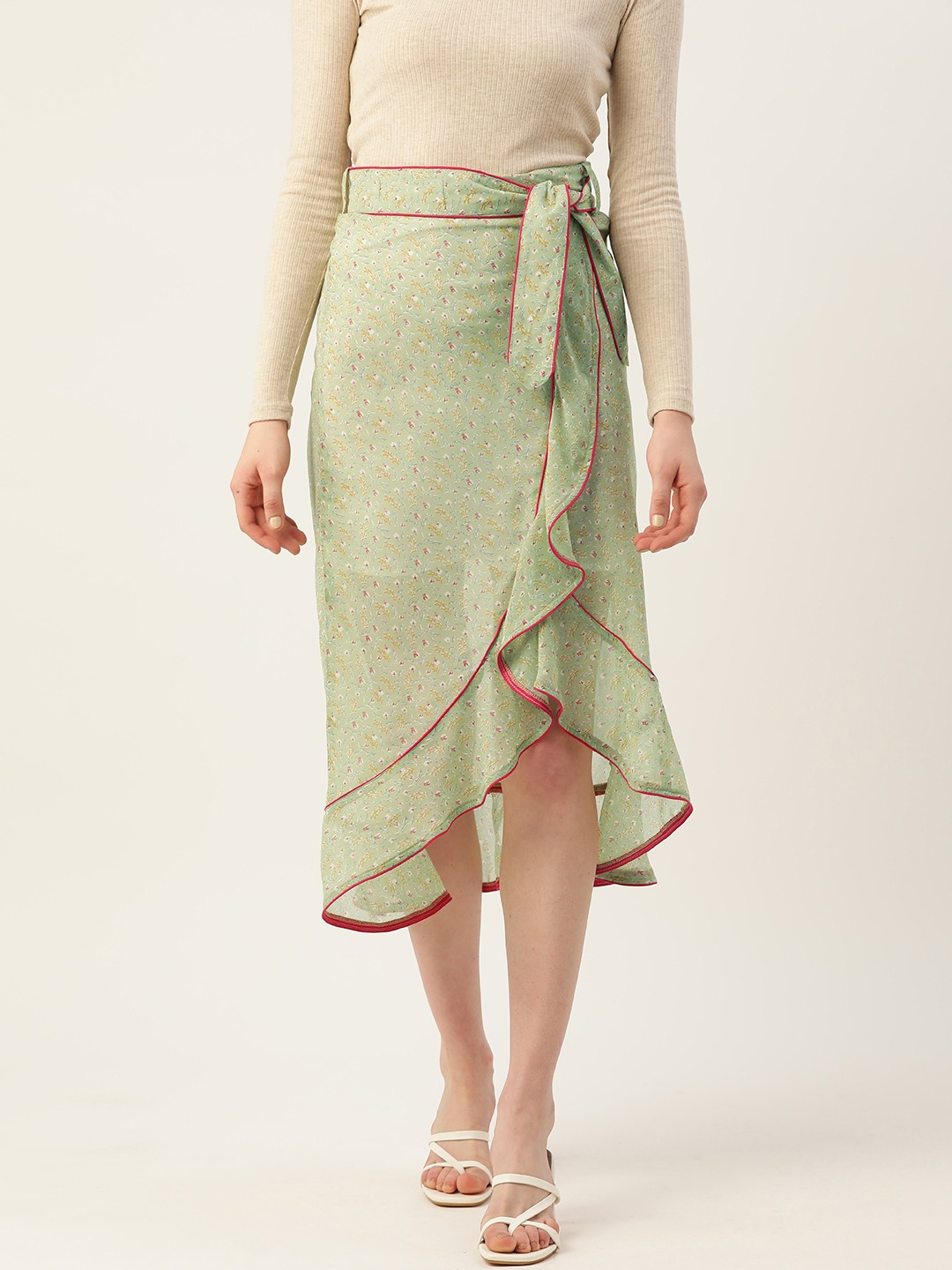 

Alsace Lorraine Paris Floral Printed Tulip Midi Skirt, Green