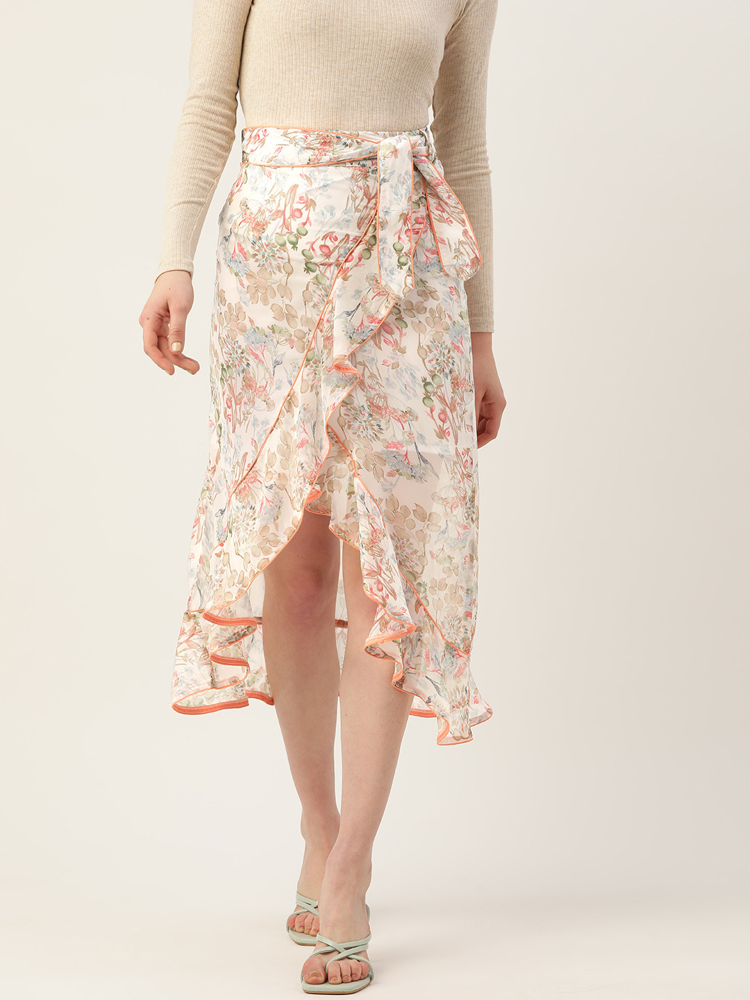

Alsace Lorraine Paris Floral Printed Tulip Midi Skirt, White