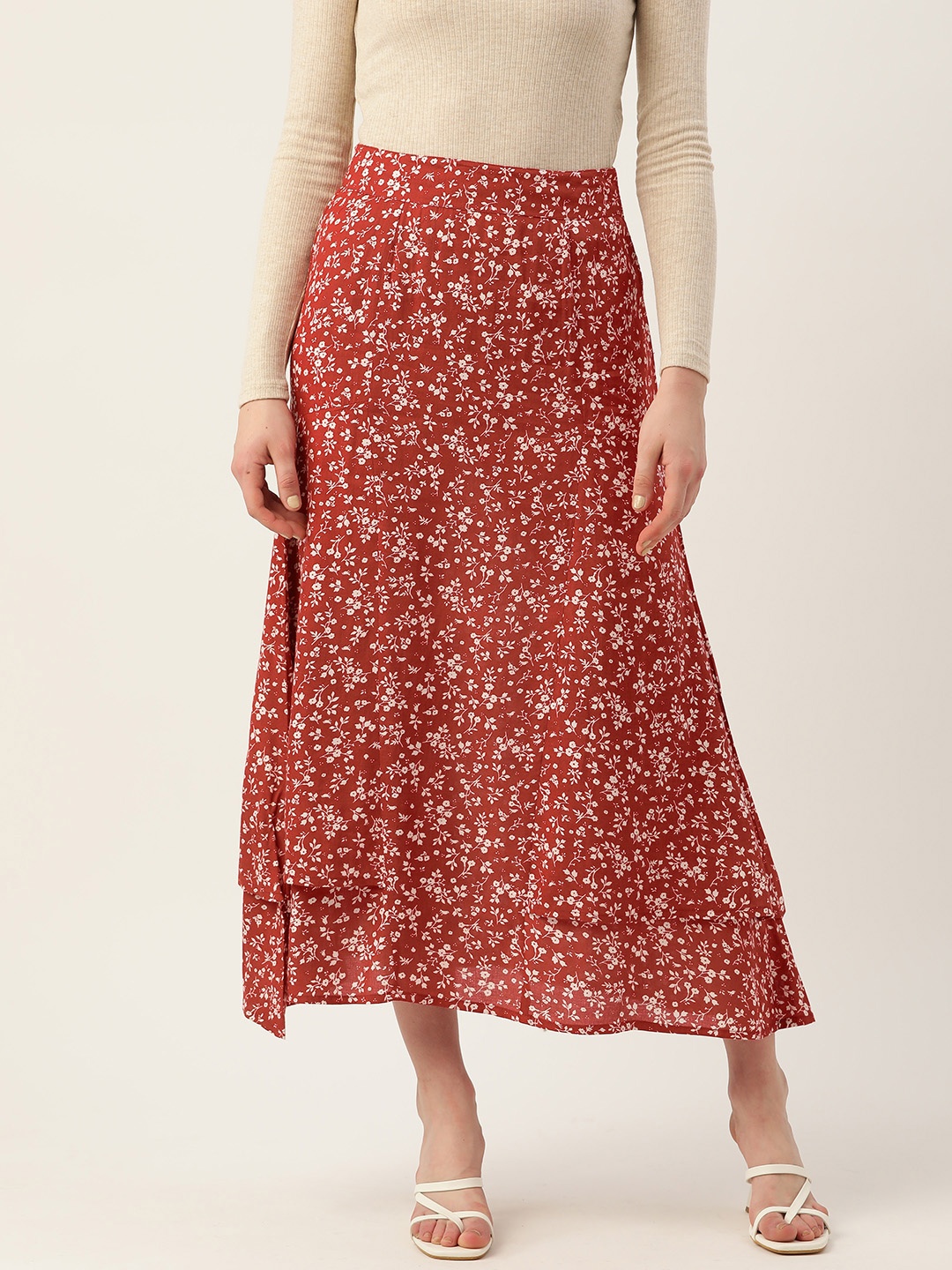

Alsace Lorraine Paris Floral Printed A-Line Midi Skirt, Maroon