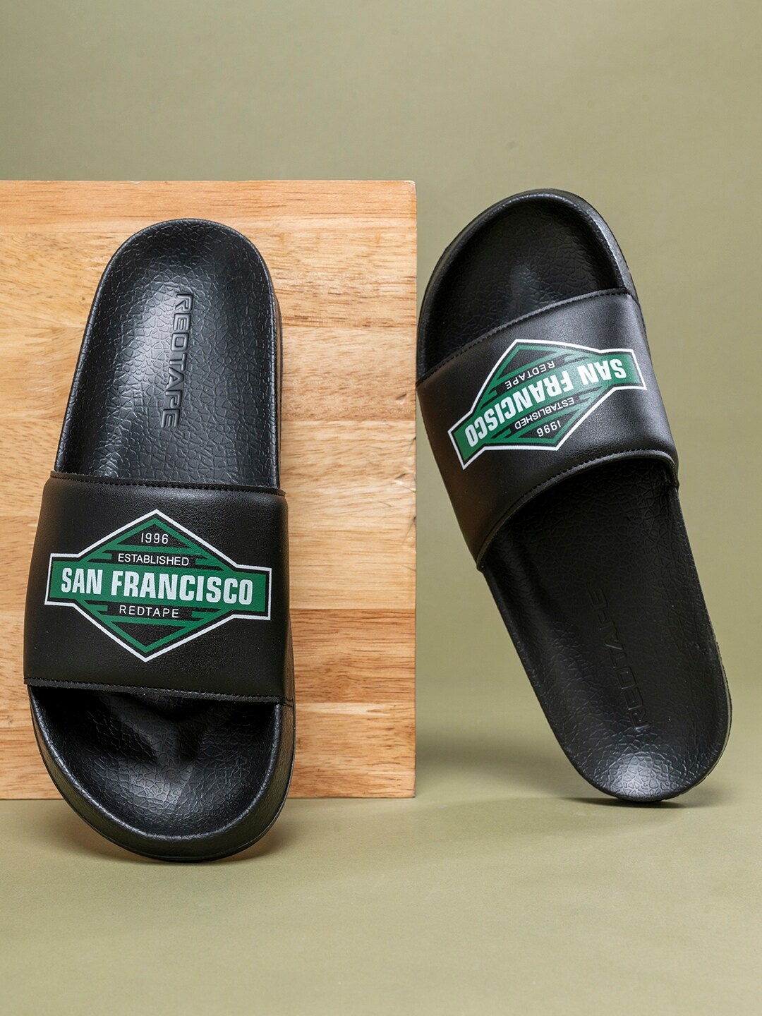 

Red Tape Men Printed Sliders, Black