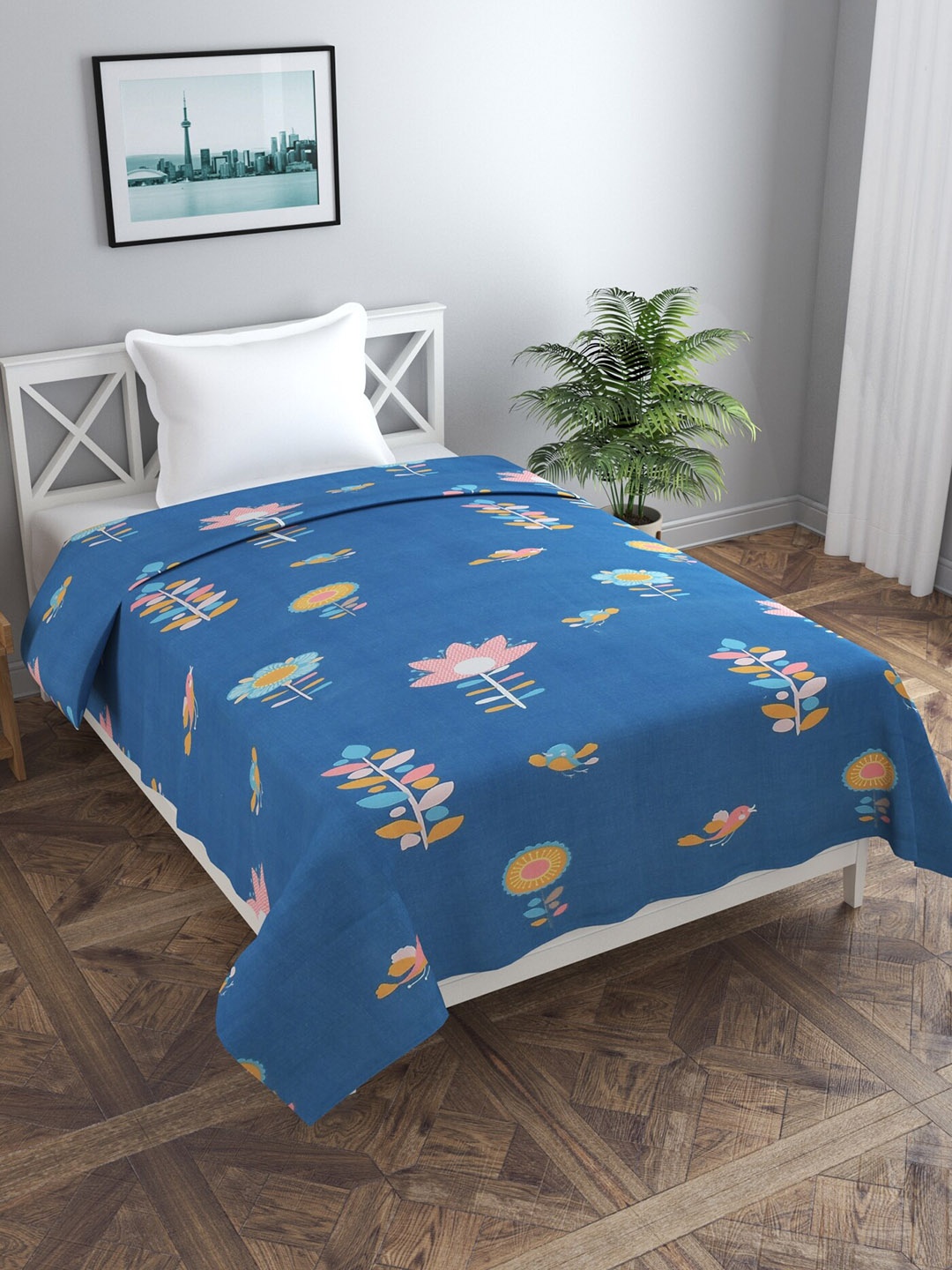 

MORADO Blue & Pink Printed Single Bed Duvet Cover