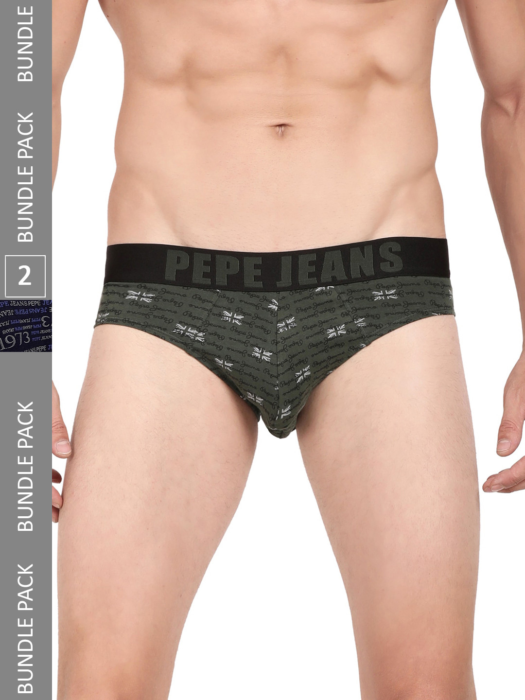 

Pepe Jeans Men Pack Of 2 Printed Cotton Basic Briefs, Blue