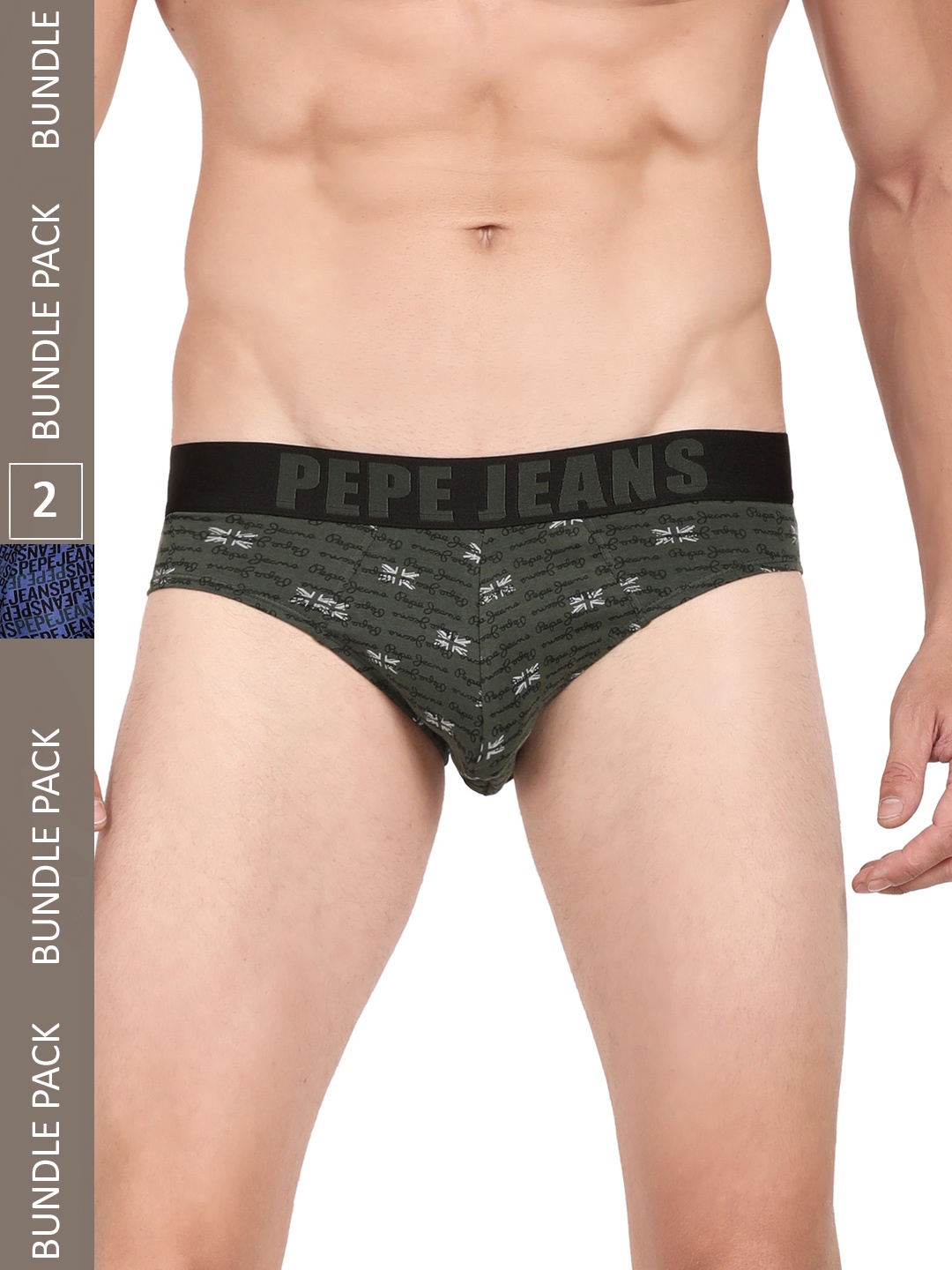 

Pepe Jeans Men Pack Of 2 Printed Cotton Basic Briefs, Green