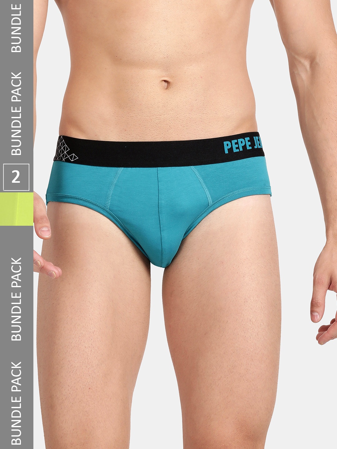 

Pepe Jeans Men Pack Of 2 Low-Rise Cotton Basic Briefs, Green