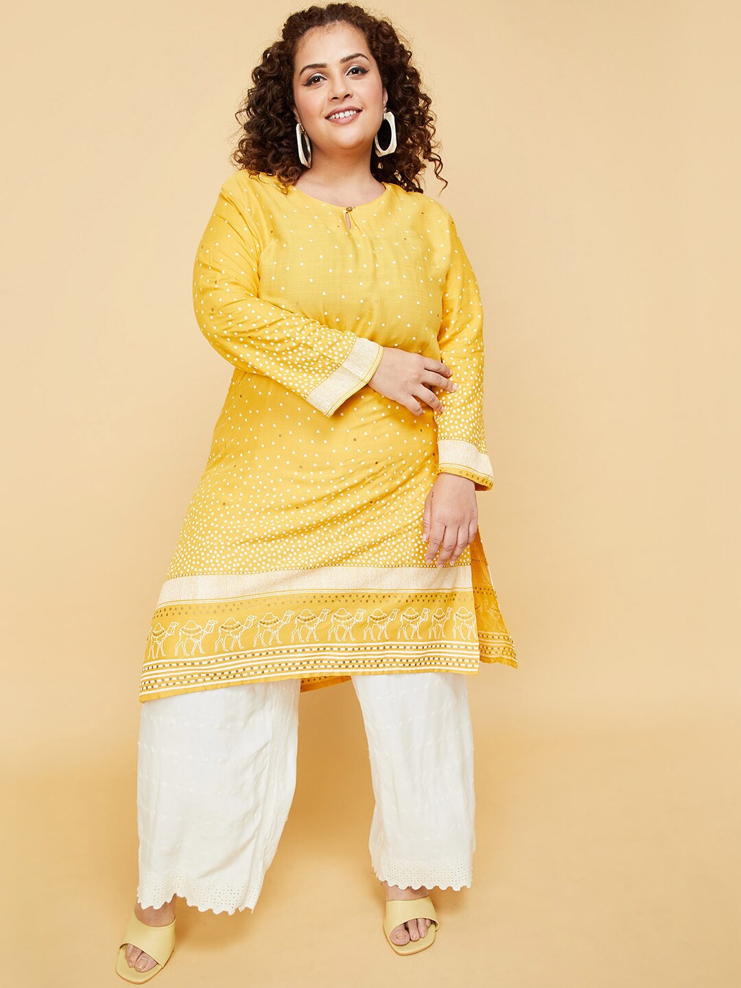 

max Printed Key Hole Neck Kurta, Yellow