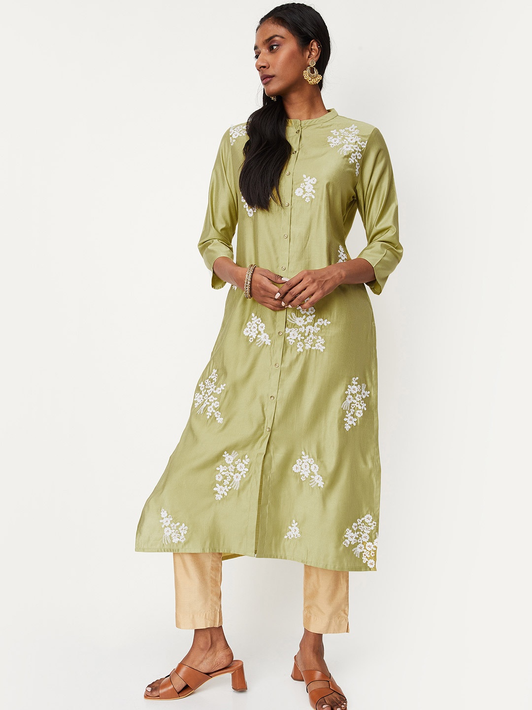 

max Floral Embroidered Kurta, Green