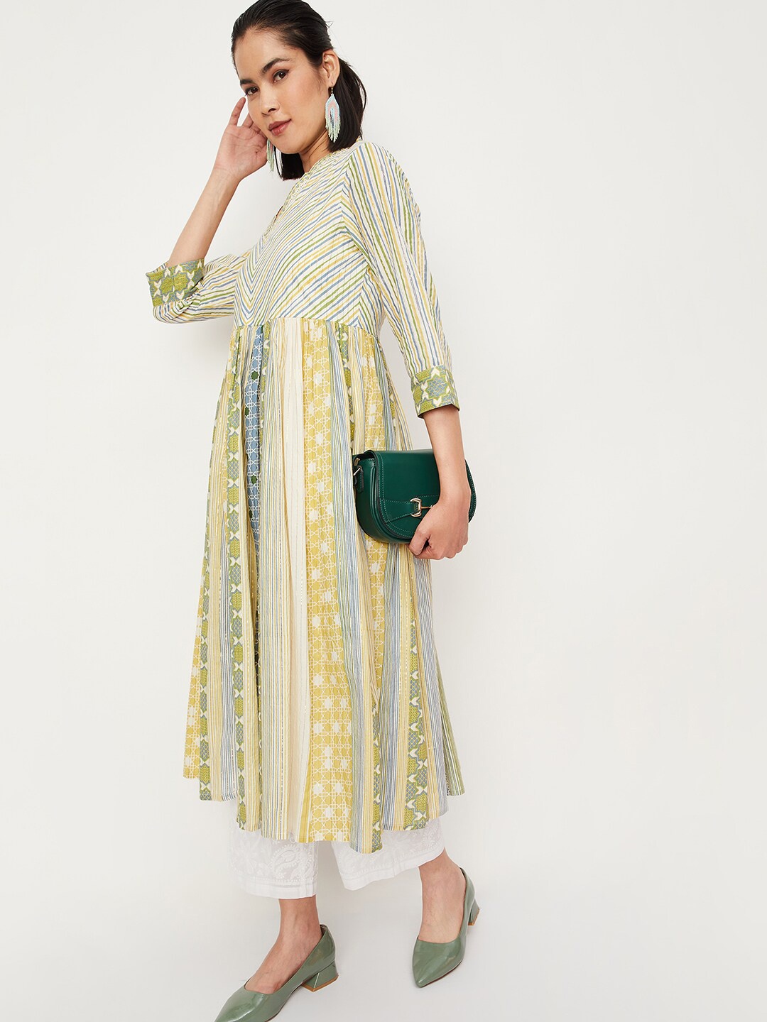 

max Ethnic Motifs Printed Pure Cotton Anarkali Kurta, Beige