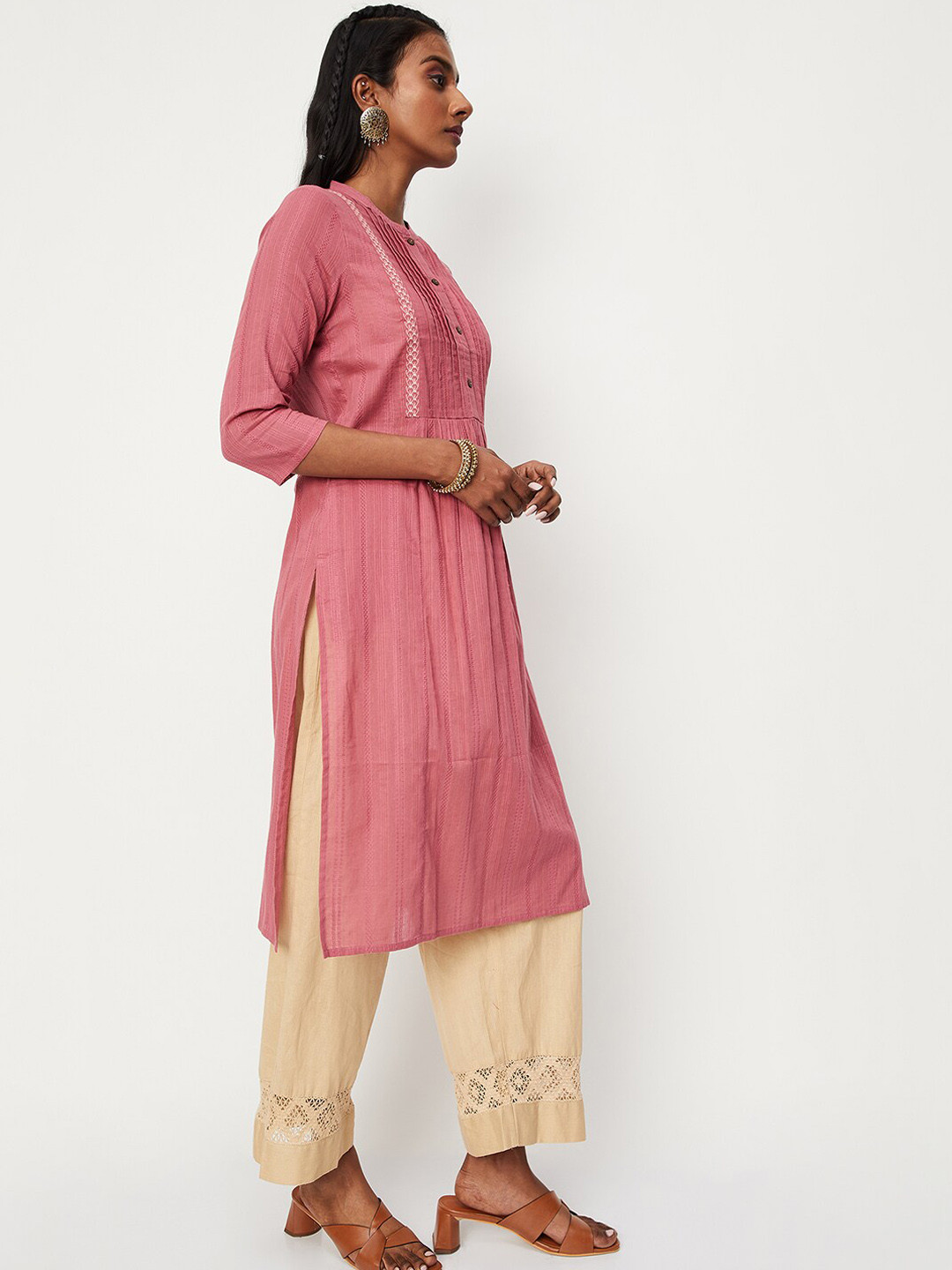 

max Striped Pure Cotton Kurta, Pink