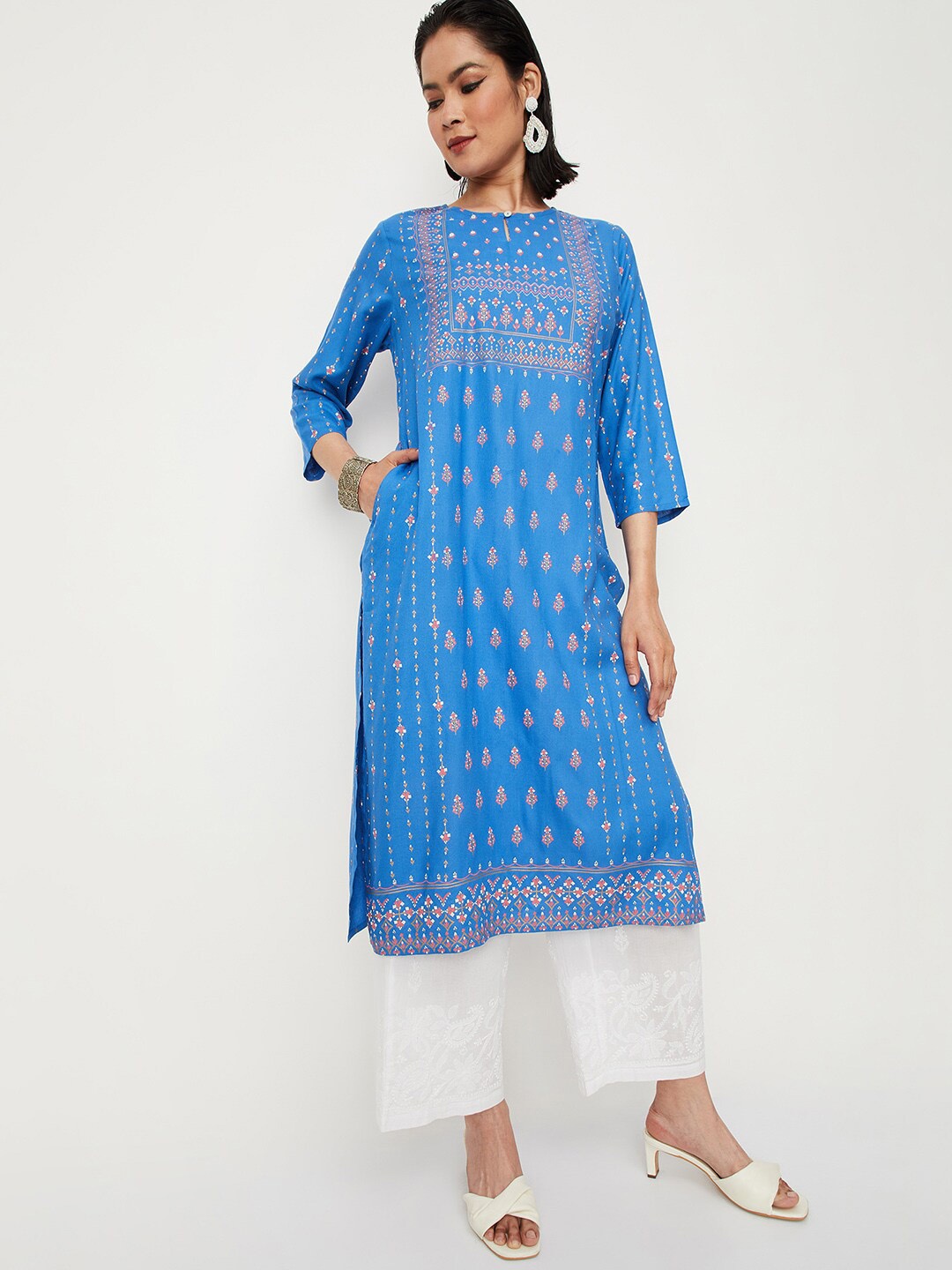 

max Ethnic Motifs Printed Kurta, Blue