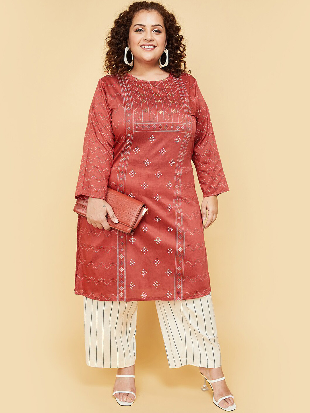 

max Printed Straight kurta, Rust