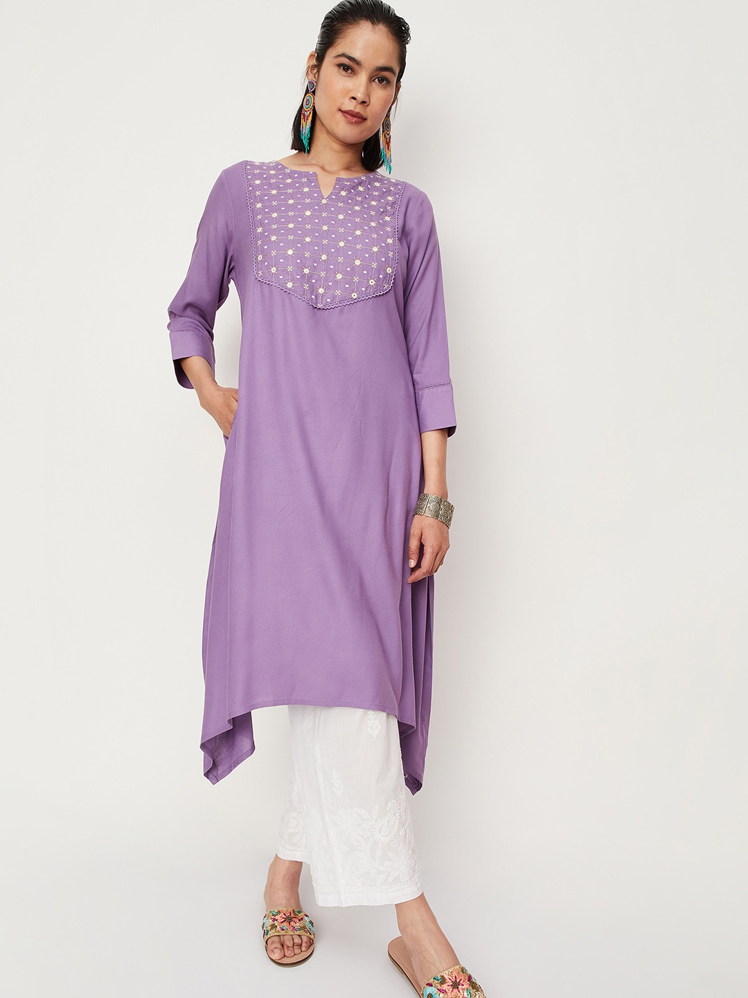 

max Women Purple Ethnic Motifs Yoke Design Thread Work Kurta