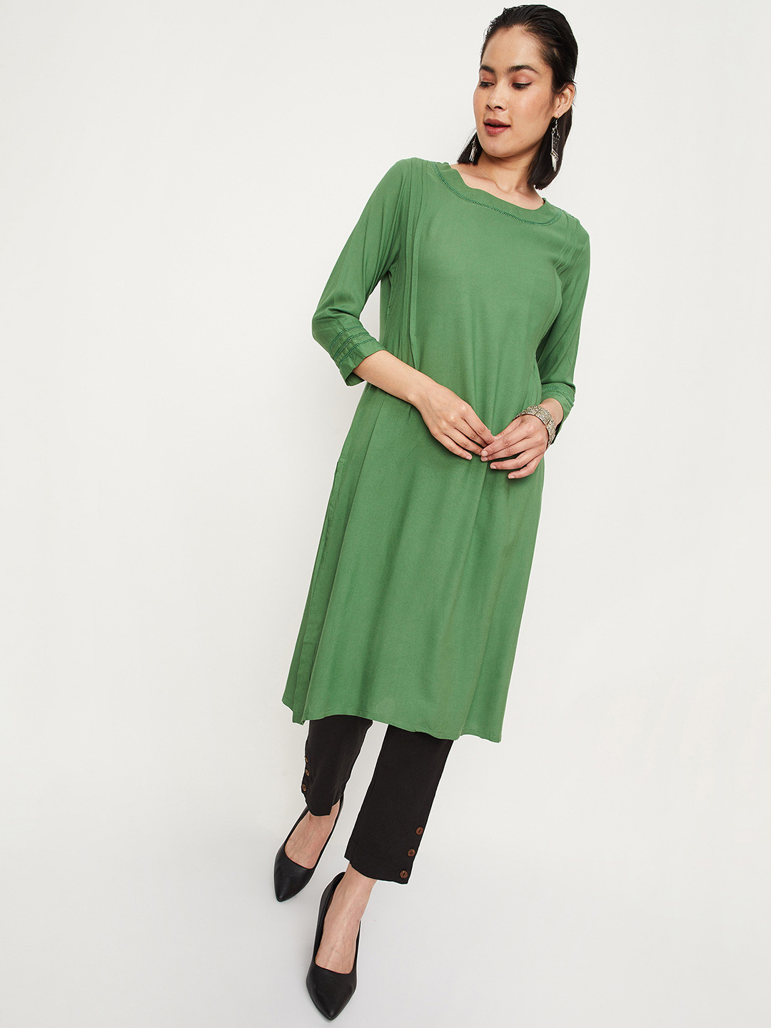 

max Women Green Pastels Kurta
