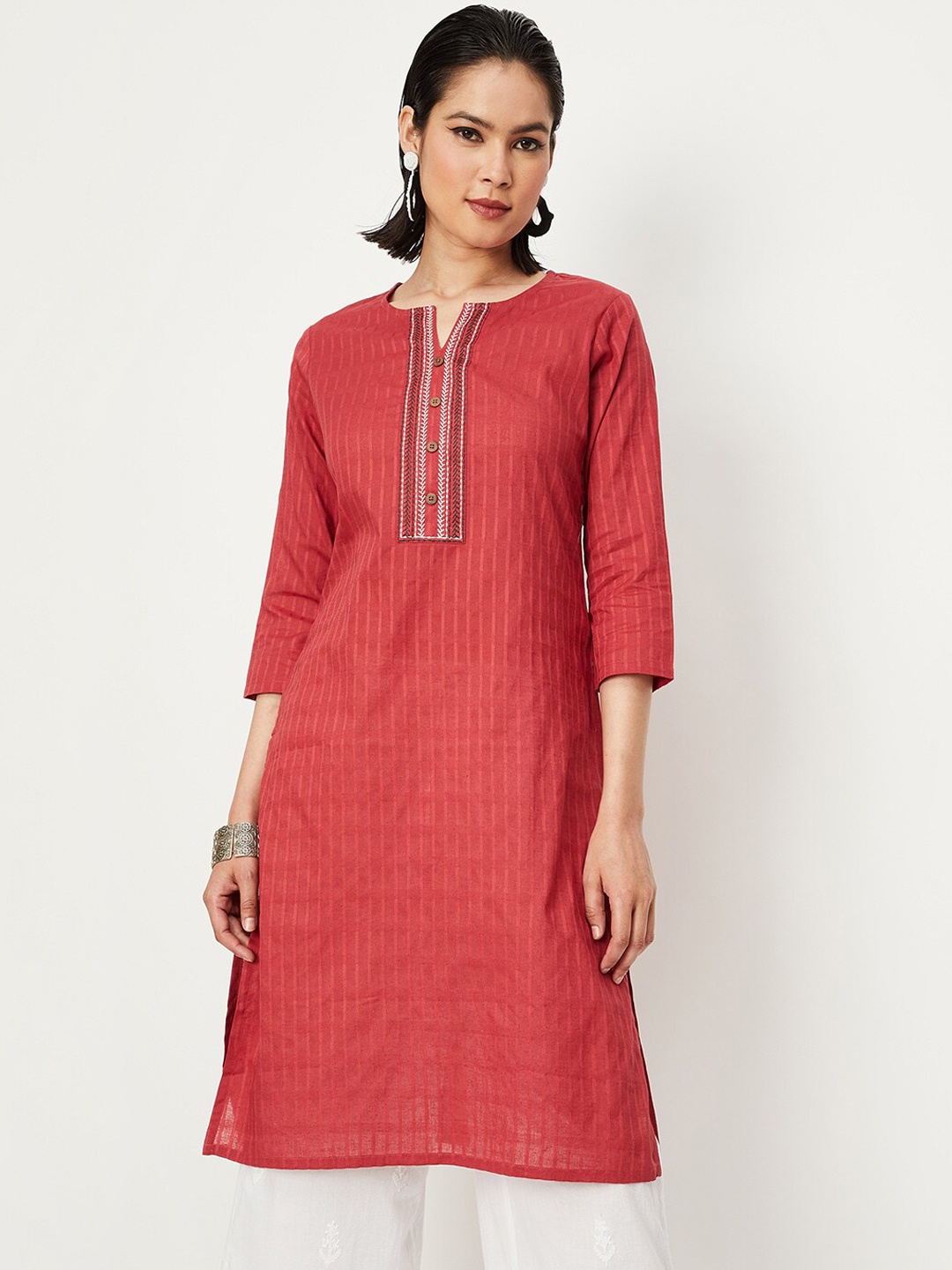 

max Striped Pure Cotton Kurta, Red