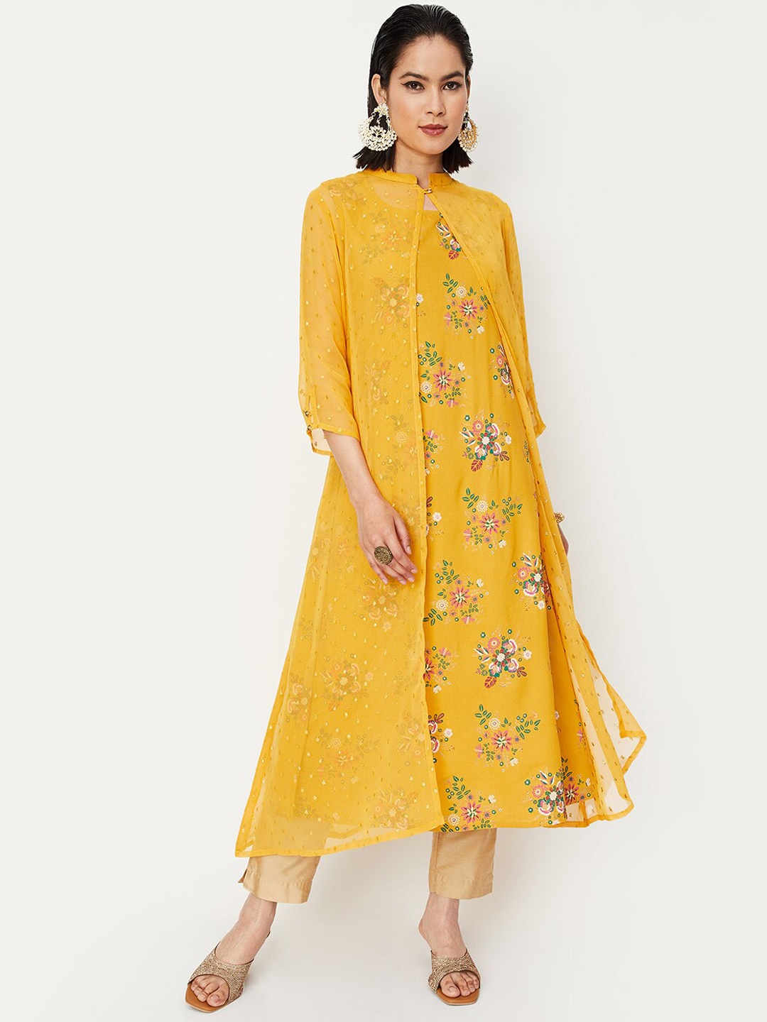 

max Women Yellow Anarkali Kurta