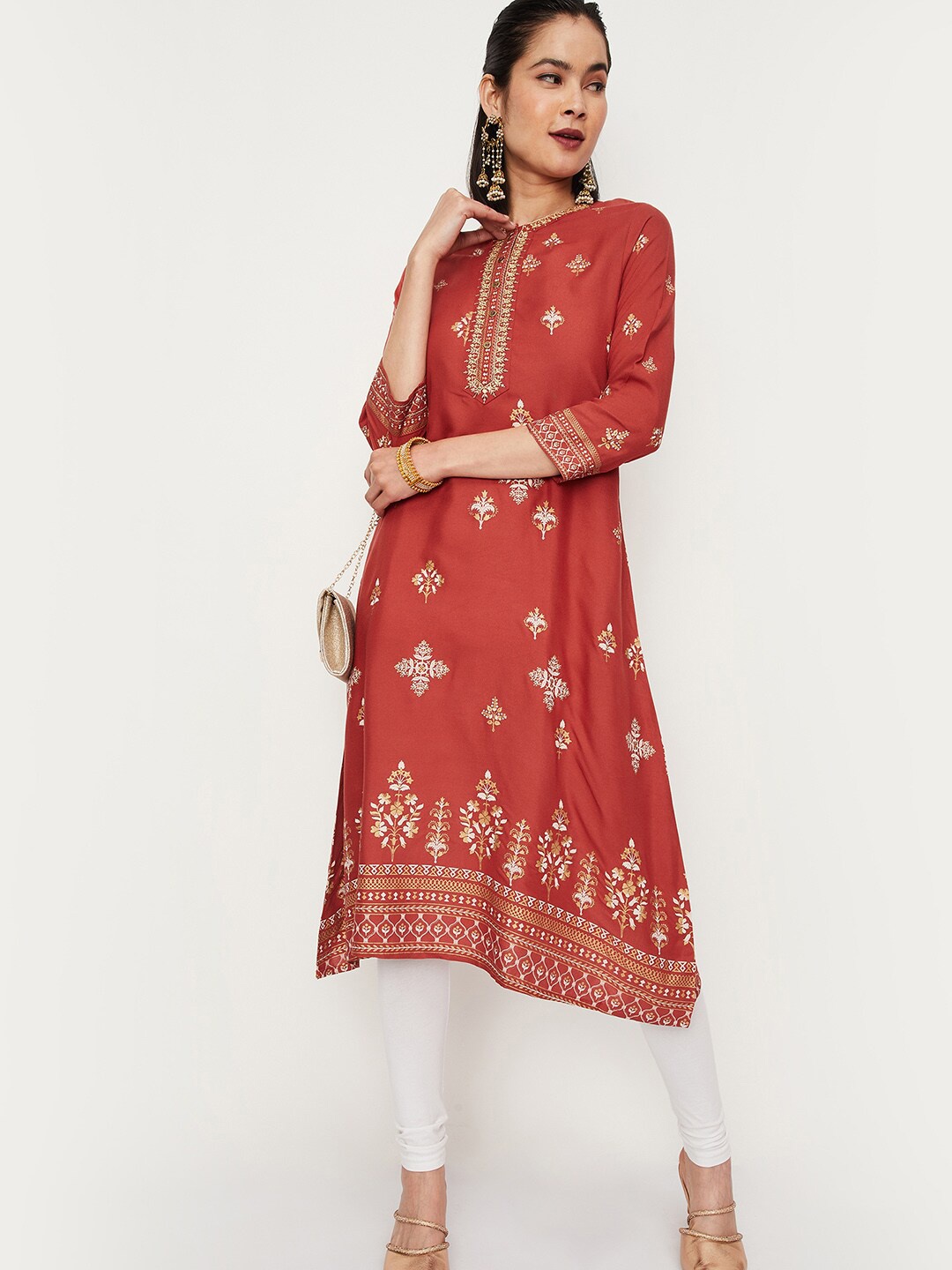 

max Ethnic Motifs Printed Kurta, Rust