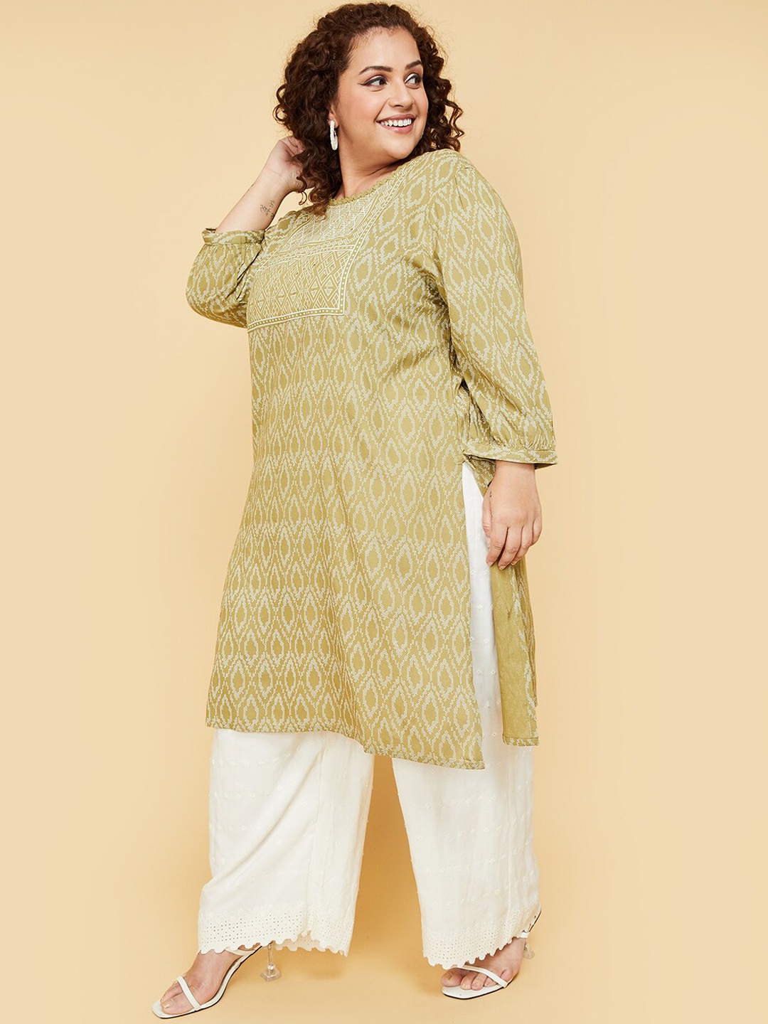

max Ethnic Motifs Printed Kurta, Green