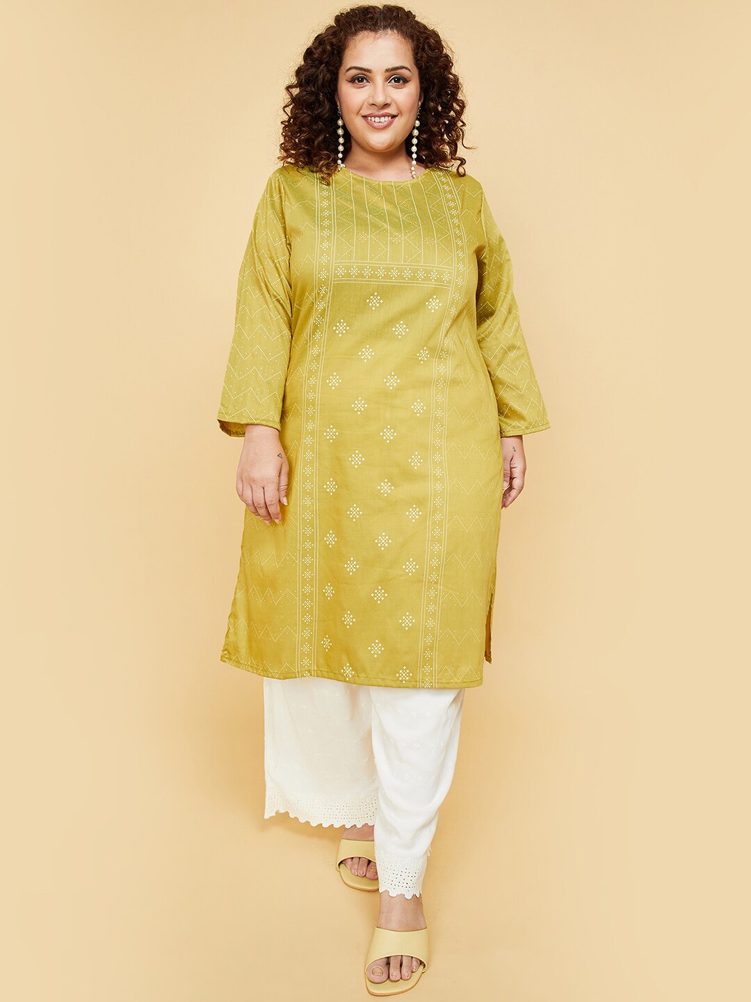 

max Ethnic Motifs Printed Kurta, Yellow