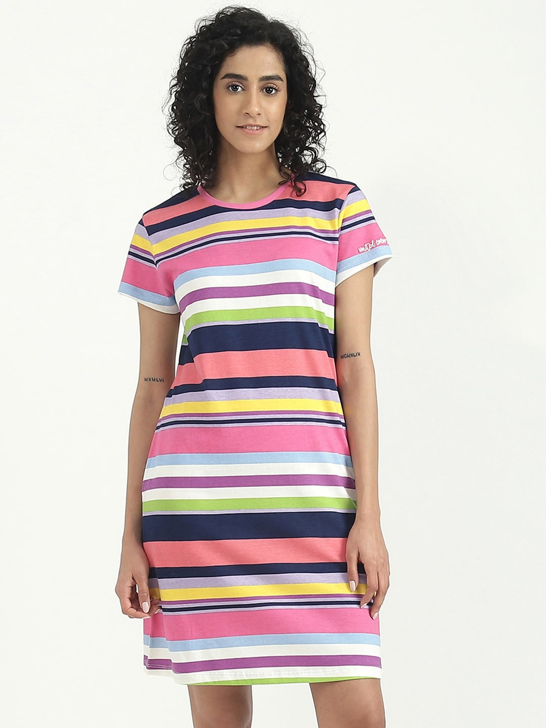 

United Colors of Benetton Striped Cotton T-shirt Dress, Pink