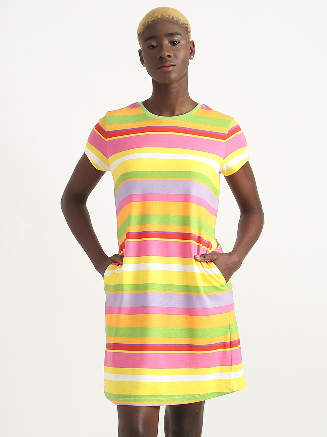 

United Colors of Benetton Striped Cotton T-shirt Dress, Green
