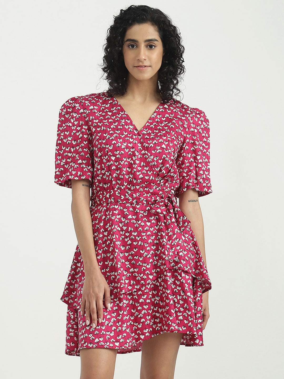 

United Colors of Benetton Floral Printed V-Neck Wrap Dress, Pink
