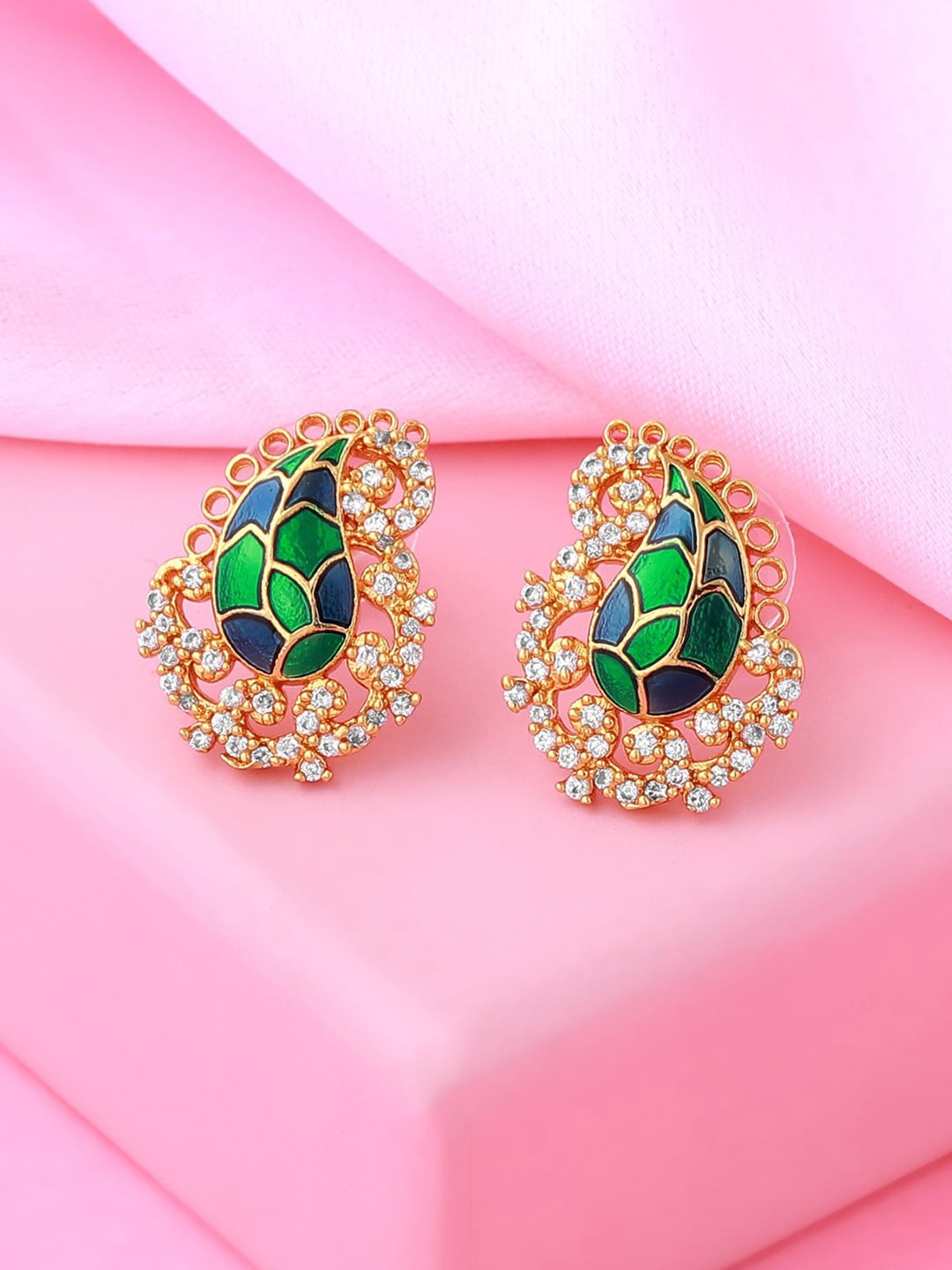 

Estele Gold-Plated Peacock Shaped Studs Earrings, Green