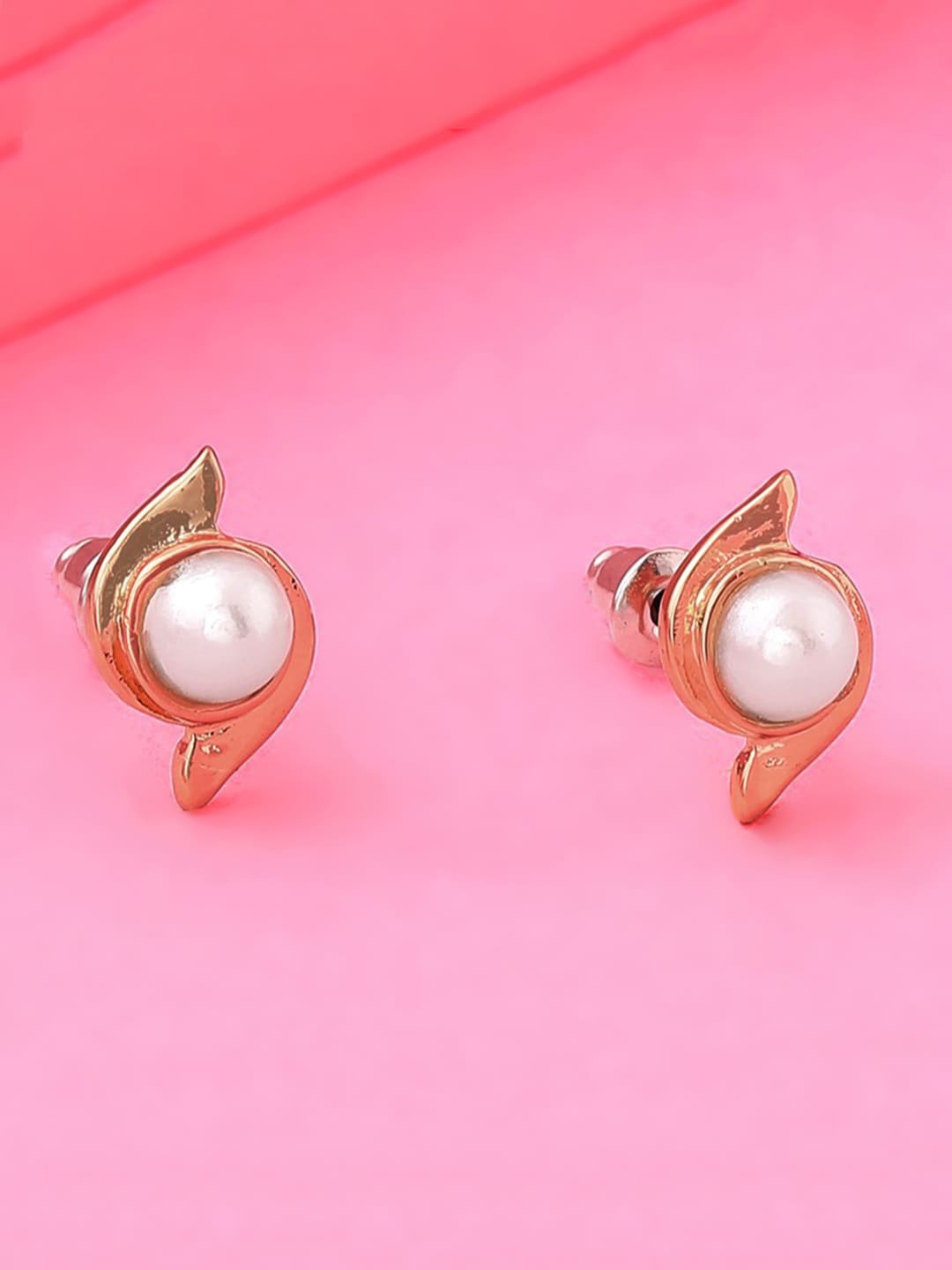 

Estele Gold-Plated Contemporary Studs Earrings, White