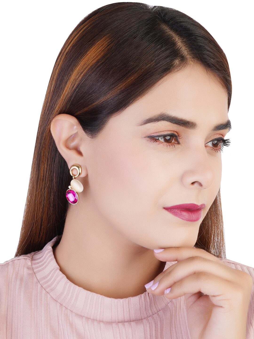 

Estele Gold-Plated Contemporary Drop Earrings, Pink