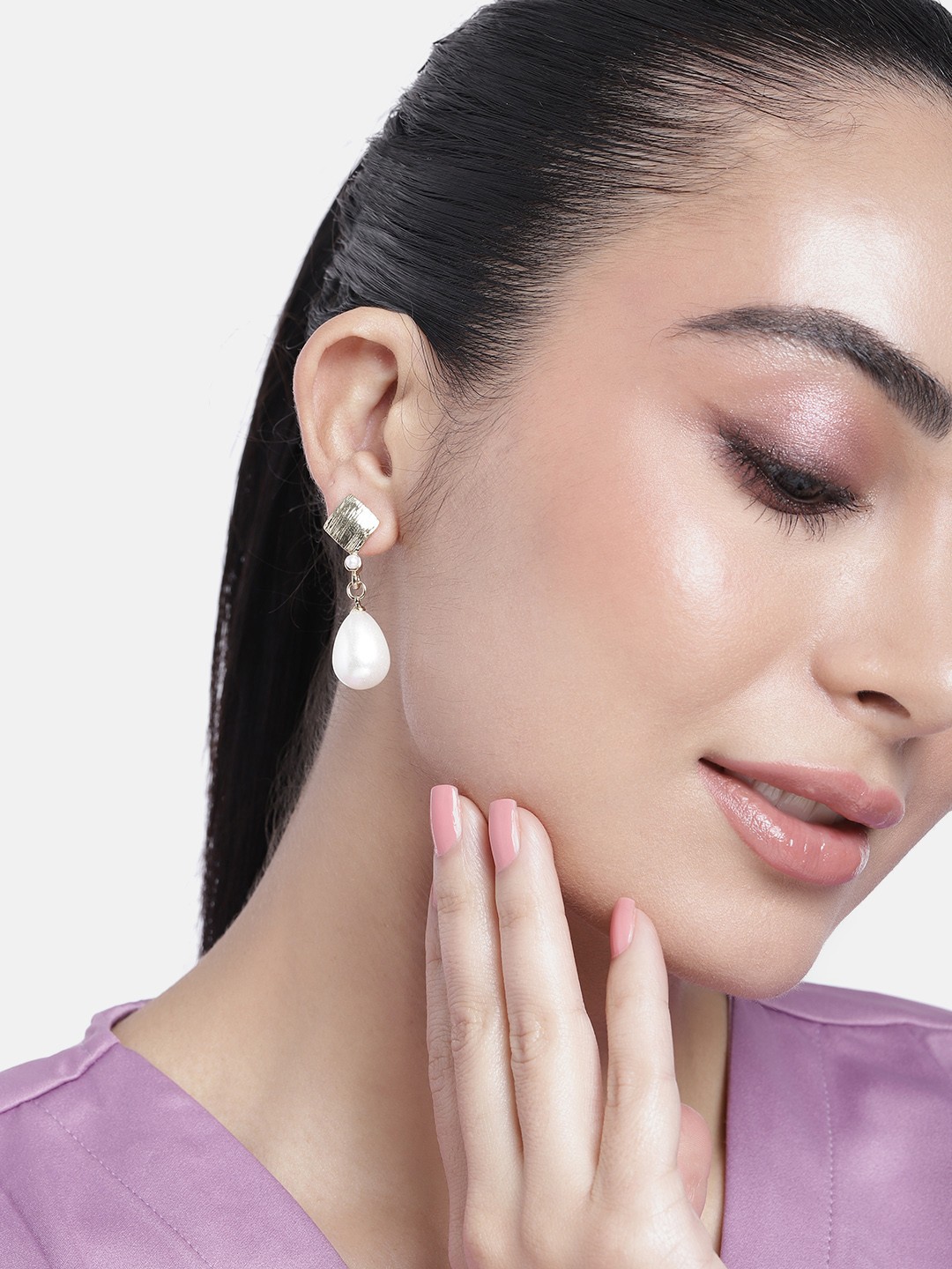 

Estele Gold-Plated Teardrop Shaped Drop Earrings, White