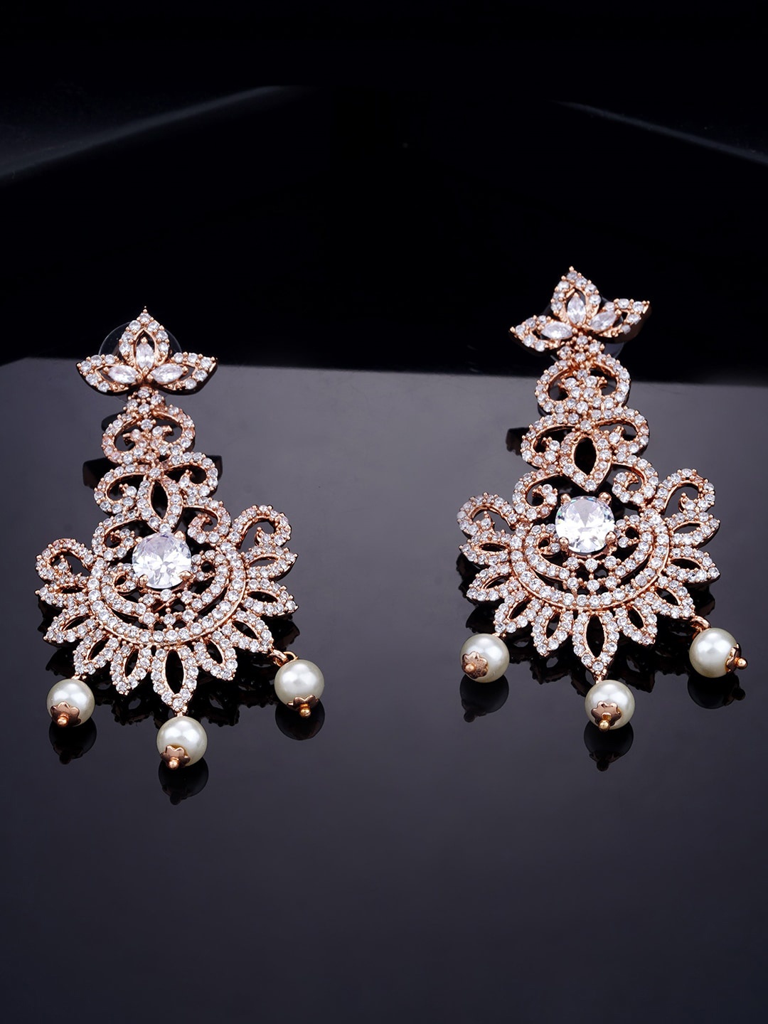 

Estele Rose Gold-Plated Floral Chandbalis Earrings, White