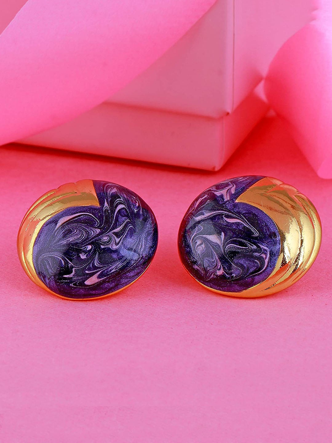 

Estele Gold-Plated Circular Studs Earrings, Purple