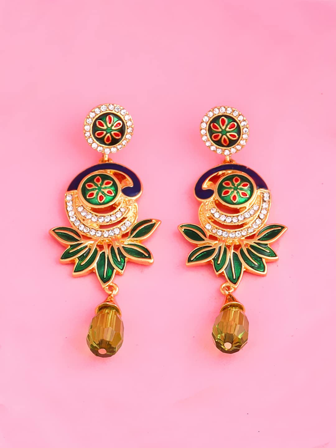 

Estele Gold-Plated Peacock Shaped Drop Earrings, Green