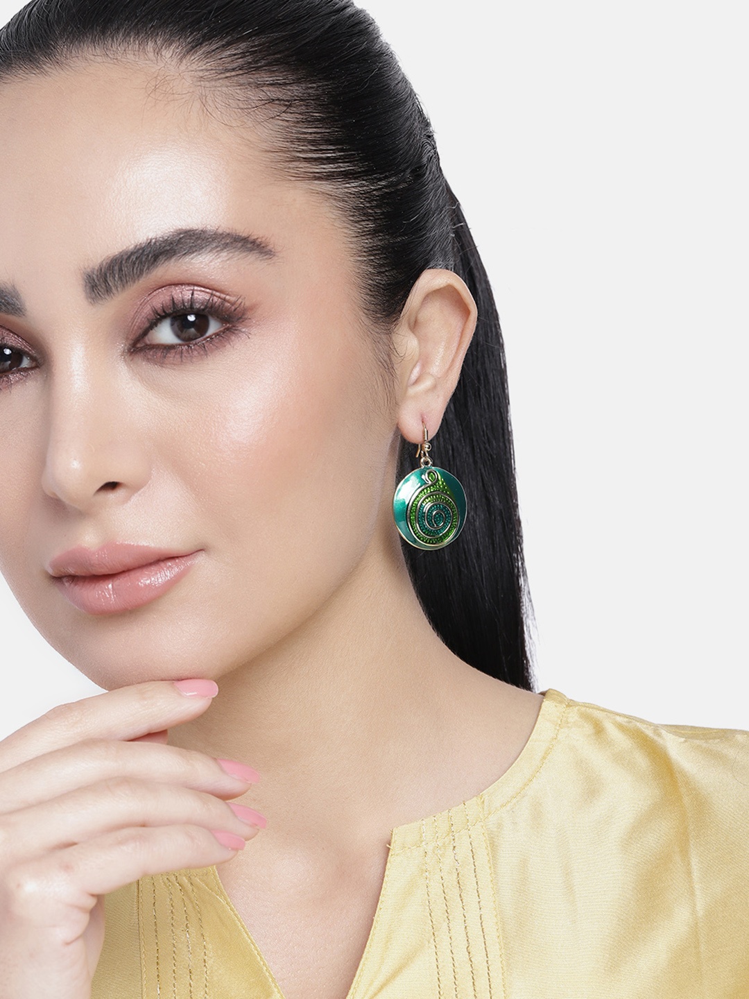 

Estele Gold-Plated Circular Drop Earrings, Green