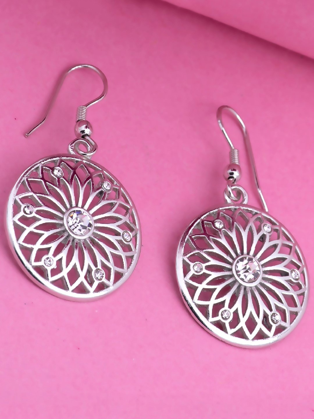

Estele Silver Plated Circular Drop Earrings, White