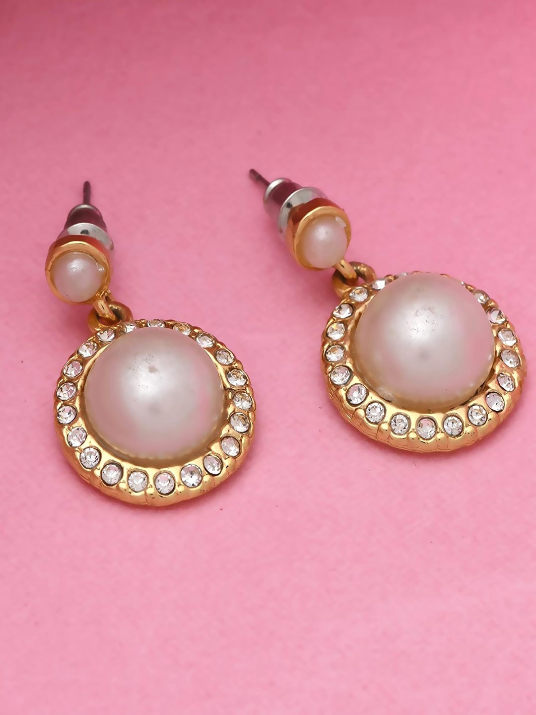 

Estele Gold-Plated Circular Drop Earrings, White