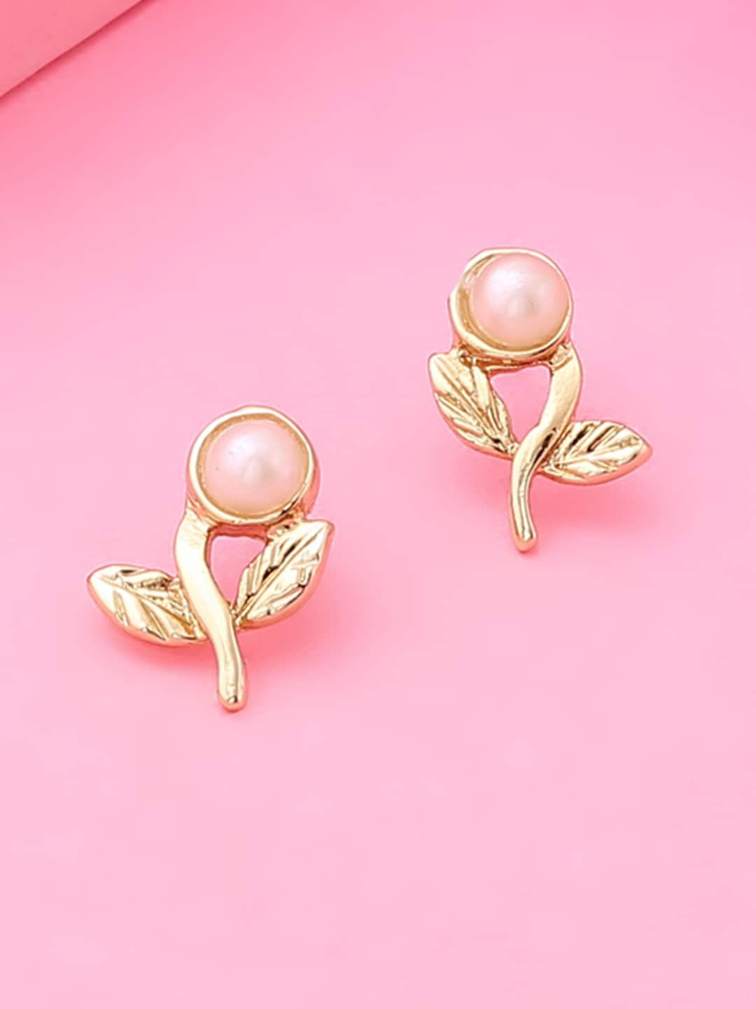 

Estele Gold-Plated Contemporary Studs Earrings, White